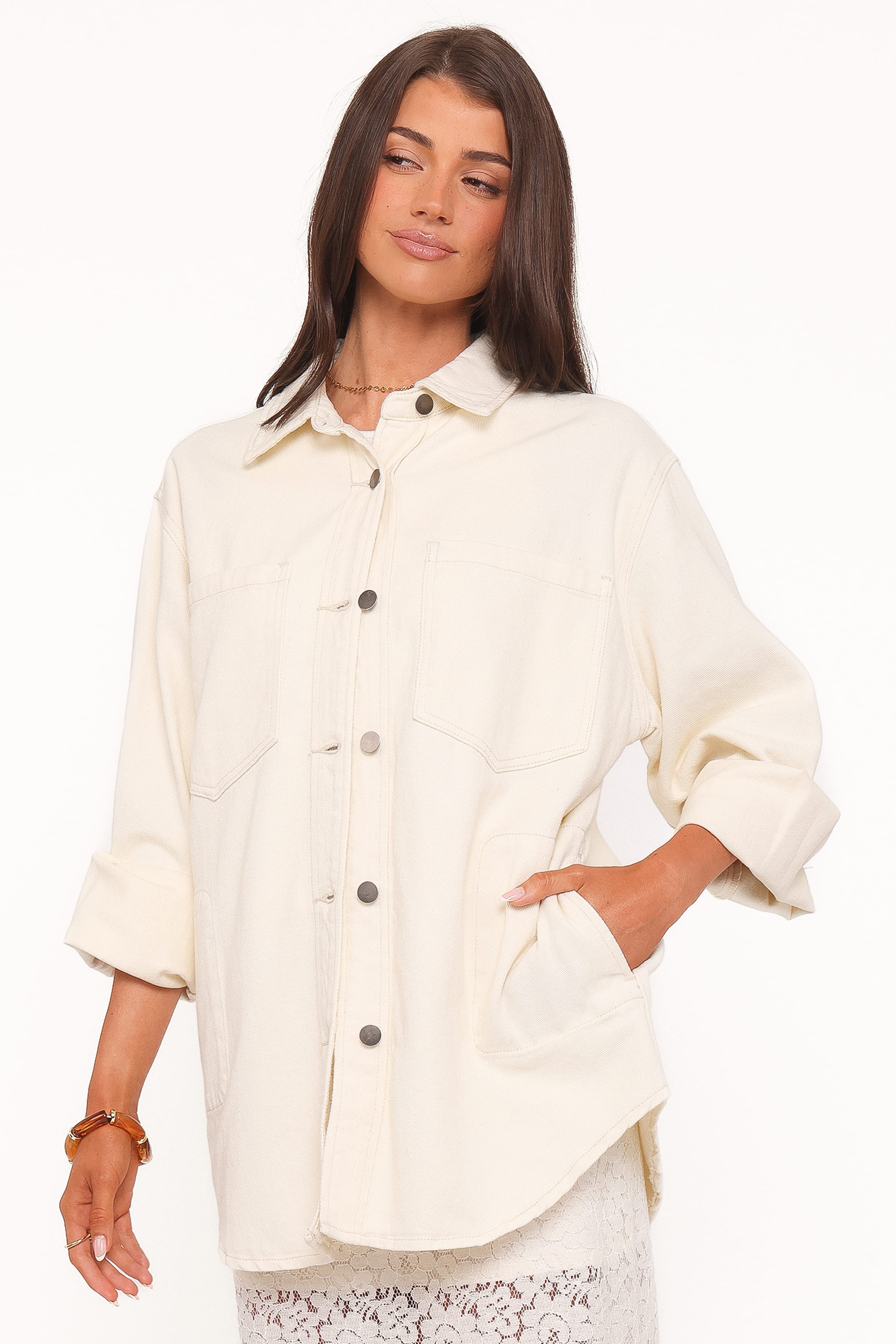 Petal and Pup USA OUTERWEAR Toto Denim Shacket - Ivory