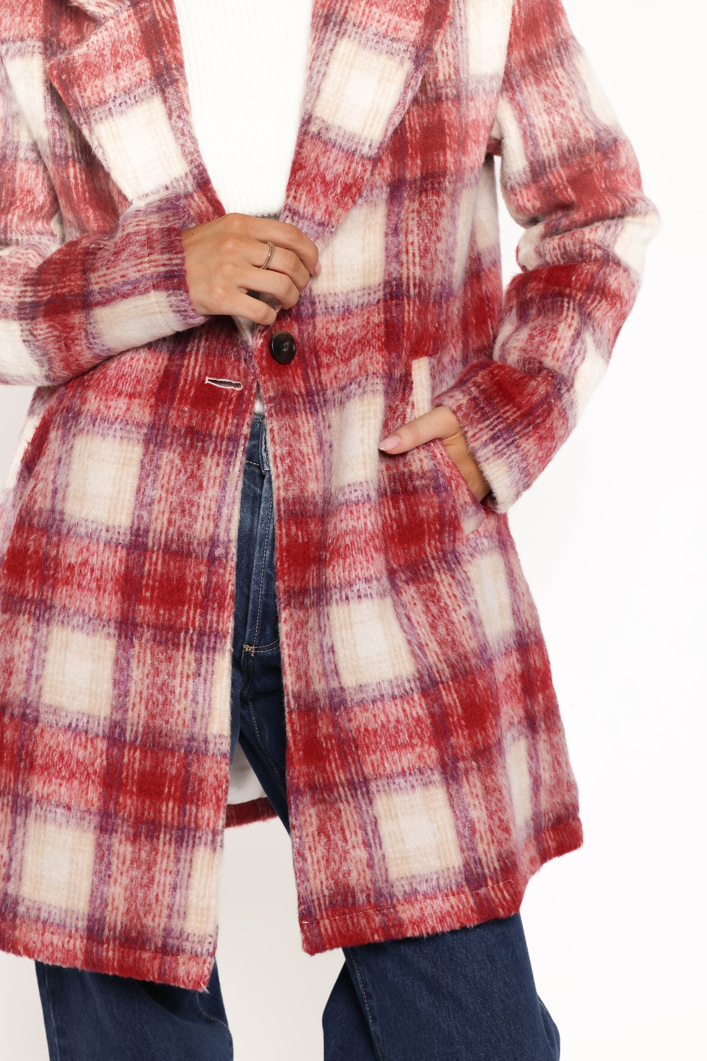 Petal and Pup USA OUTERWEAR Travistine Long Plaid Coat - Pink