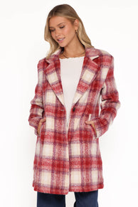Petal and Pup USA OUTERWEAR Travistine Long Plaid Coat - Pink