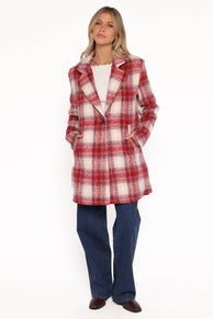 Petal and Pup USA OUTERWEAR Travistine Long Plaid Coat - Pink