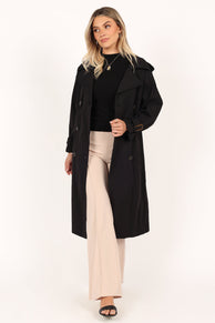Petal and Pup USA OUTERWEAR Trina Button Front Trench Coat - Black
