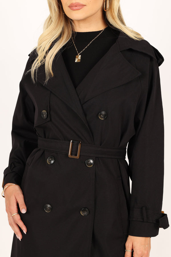 Petal and Pup USA OUTERWEAR Trina Button Front Trench Coat - Black