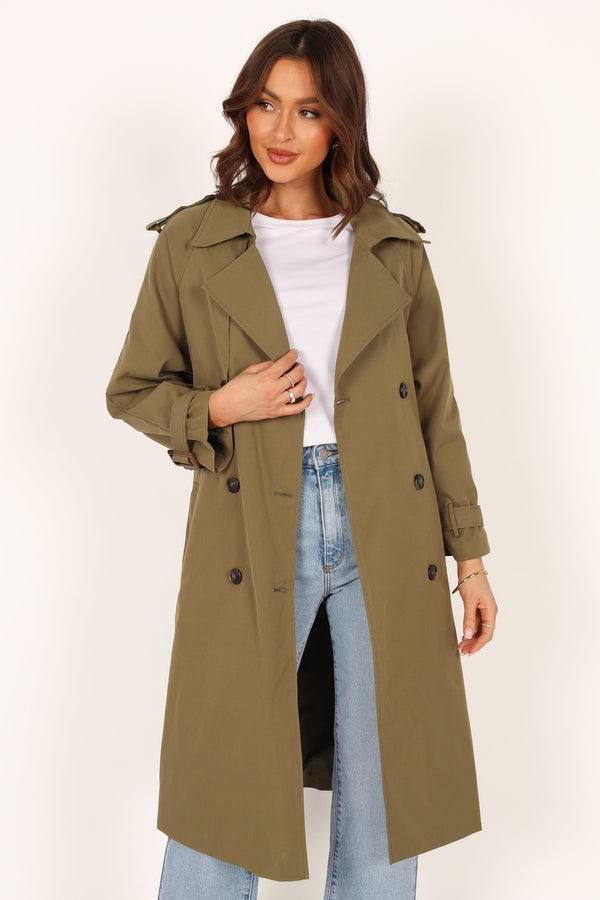 Petal and Pup USA Outerwear Trina Button Front Trench Coat - Olive