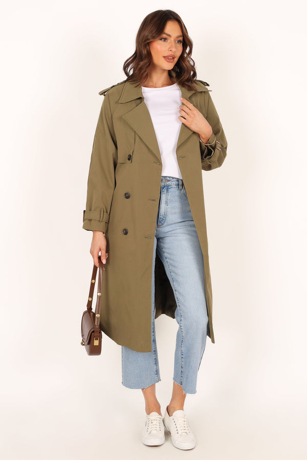 Petal and Pup USA Outerwear Trina Button Front Trench Coat - Olive