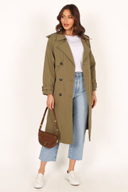 Petal and Pup USA Outerwear Trina Button Front Trench Coat - Olive