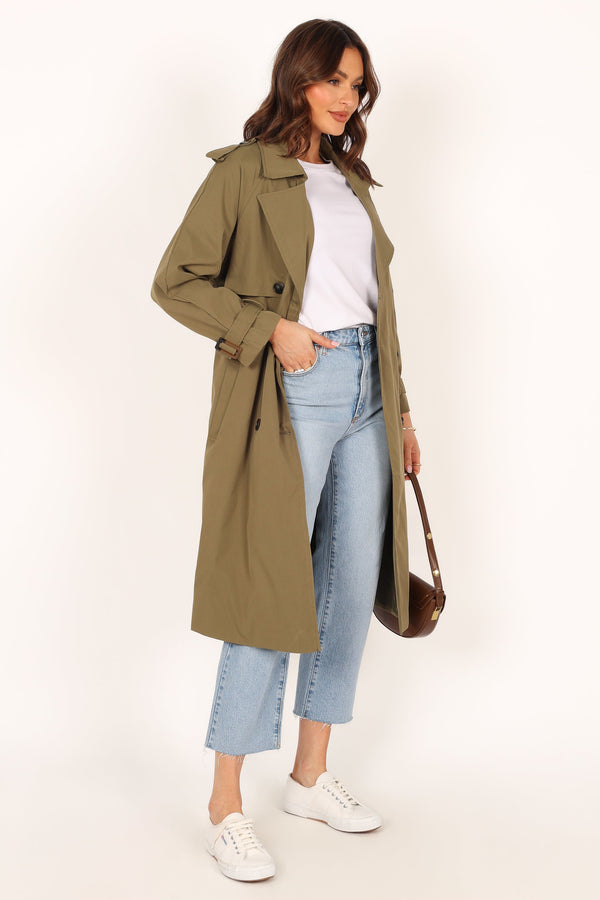 Petal and Pup USA Outerwear Trina Button Front Trench Coat - Olive