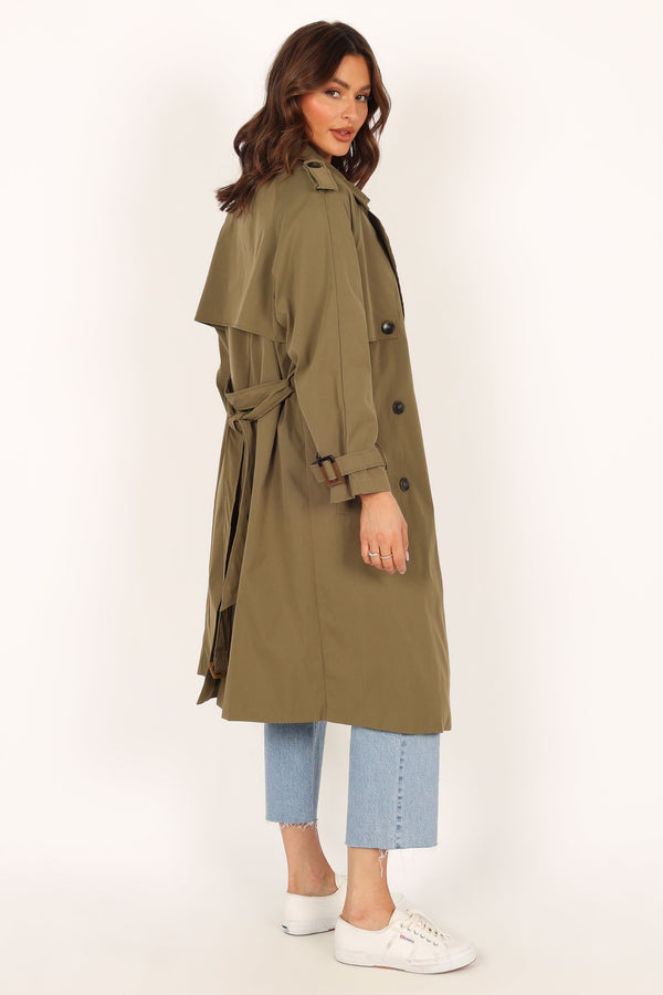 Petal and Pup USA Outerwear Trina Button Front Trench Coat - Olive