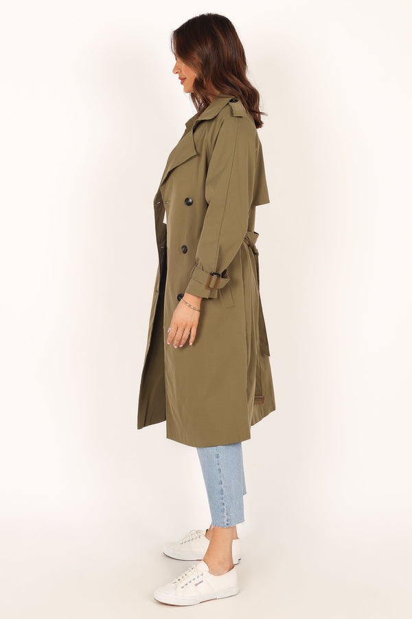 Petal and Pup USA Outerwear Trina Button Front Trench Coat - Olive