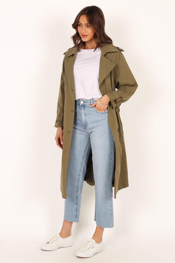 Petal and Pup USA Outerwear Trina Button Front Trench Coat - Olive