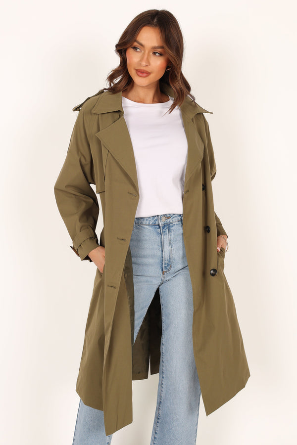 Petal and Pup USA Outerwear Trina Button Front Trench Coat - Olive