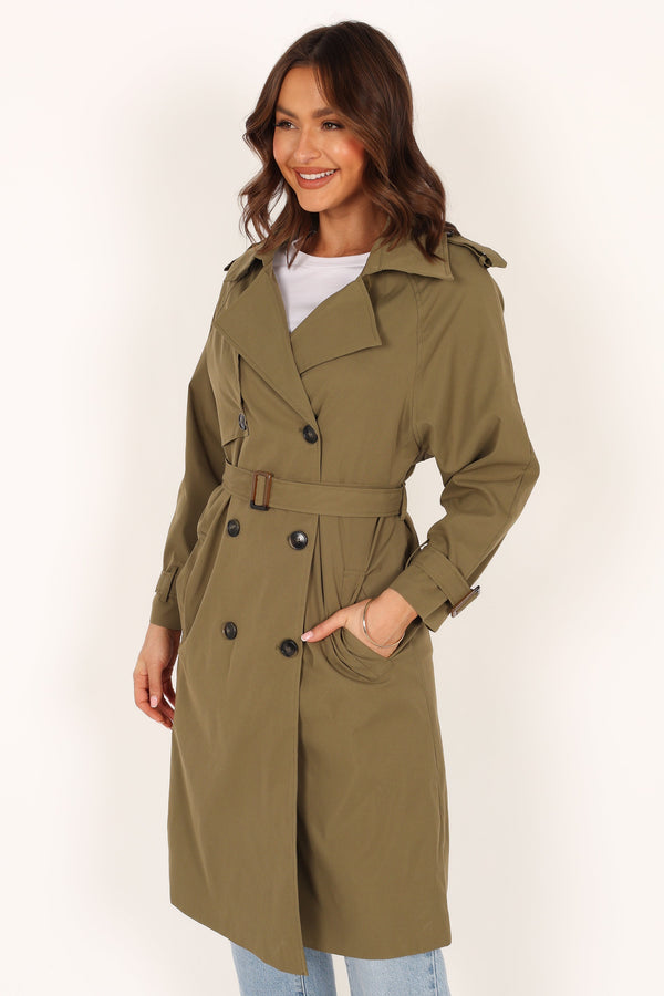 Petal and Pup USA Outerwear Trina Button Front Trench Coat - Olive