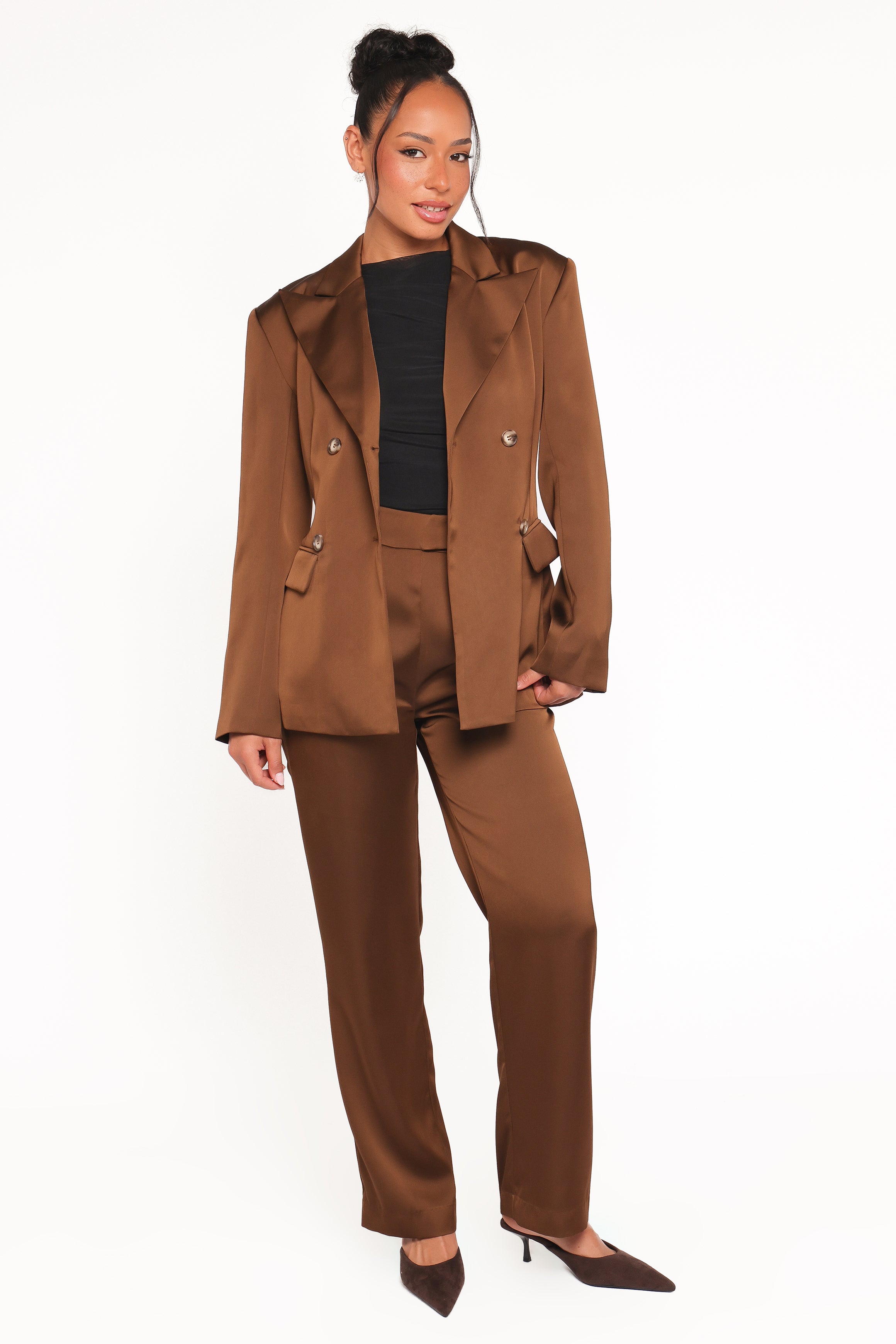 Petal and Pup USA OUTERWEAR Trina Satin Blazer - Brown