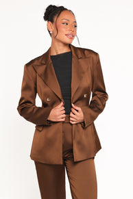 Petal and Pup USA OUTERWEAR Trina Satin Blazer - Brown