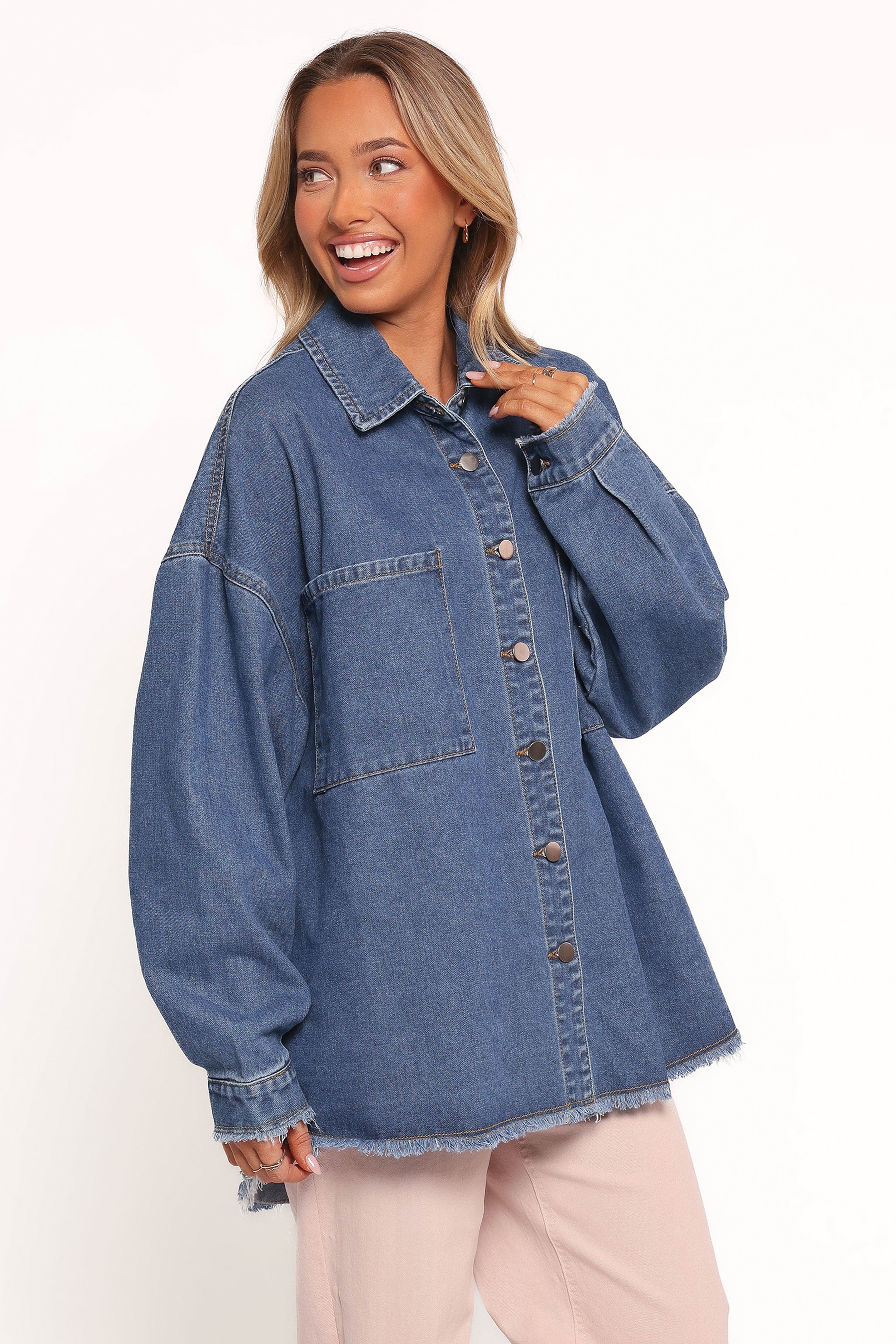 Petal and Pup USA OUTERWEAR Twiggy Frayed Edge Denim Shacket - Denim