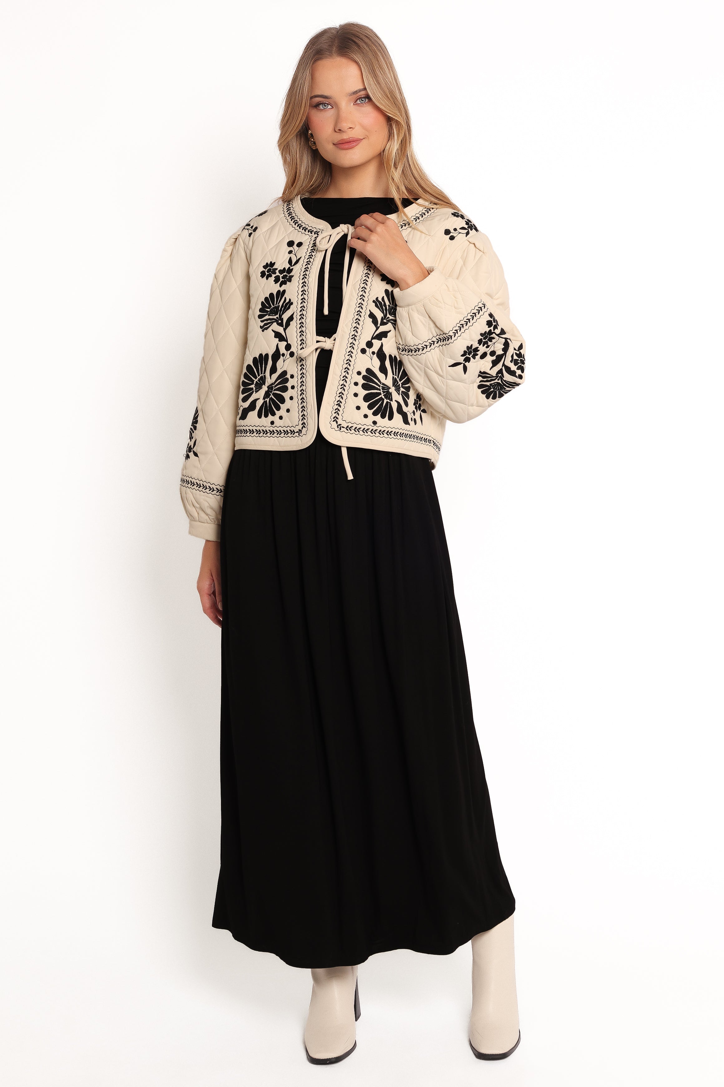 Petal and Pup USA OUTERWEAR Vako Quilted Embroidered Jacket - Light Taupe