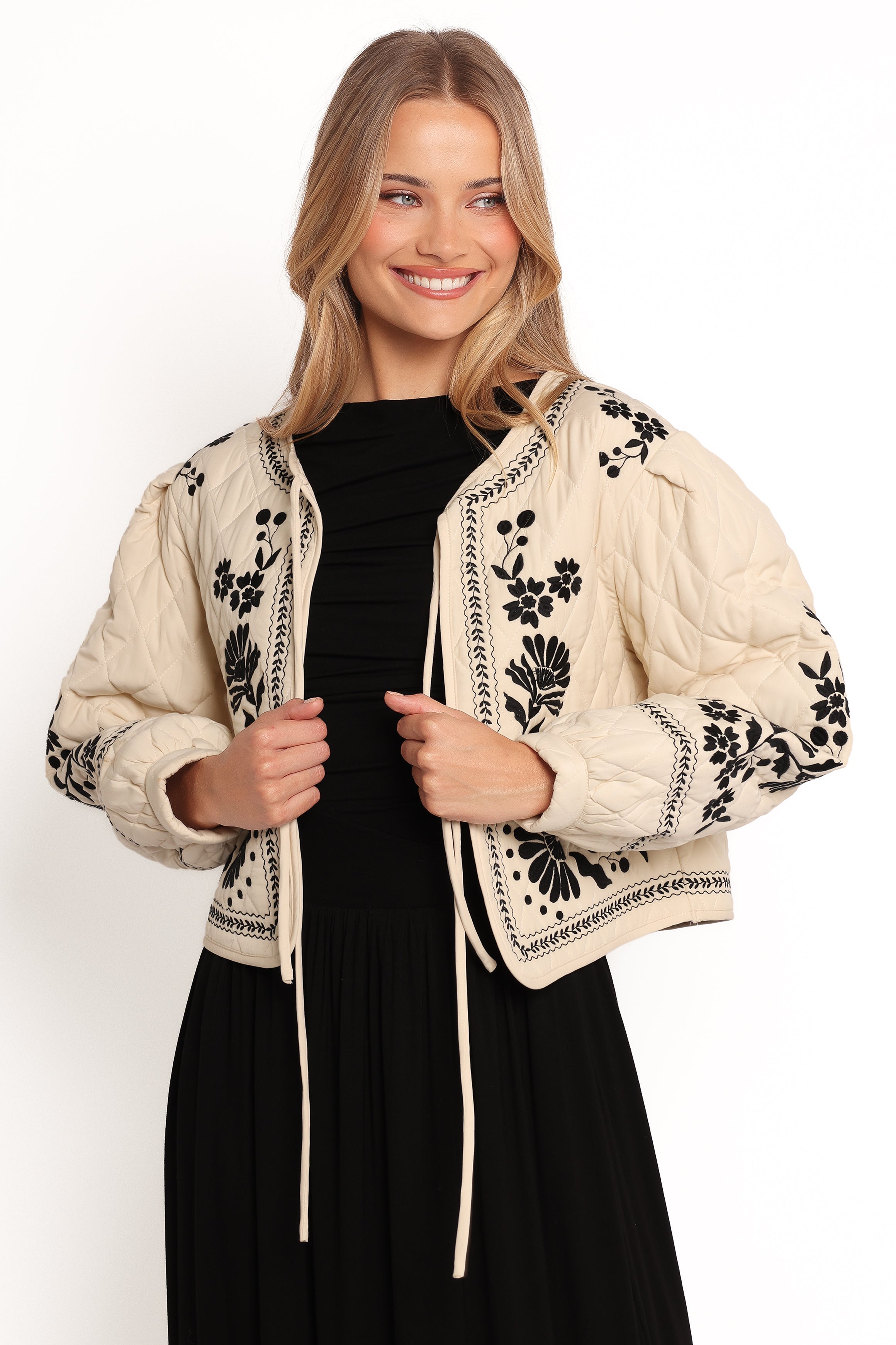 Petal and Pup USA OUTERWEAR Vako Quilted Embroidered Jacket - Light Taupe