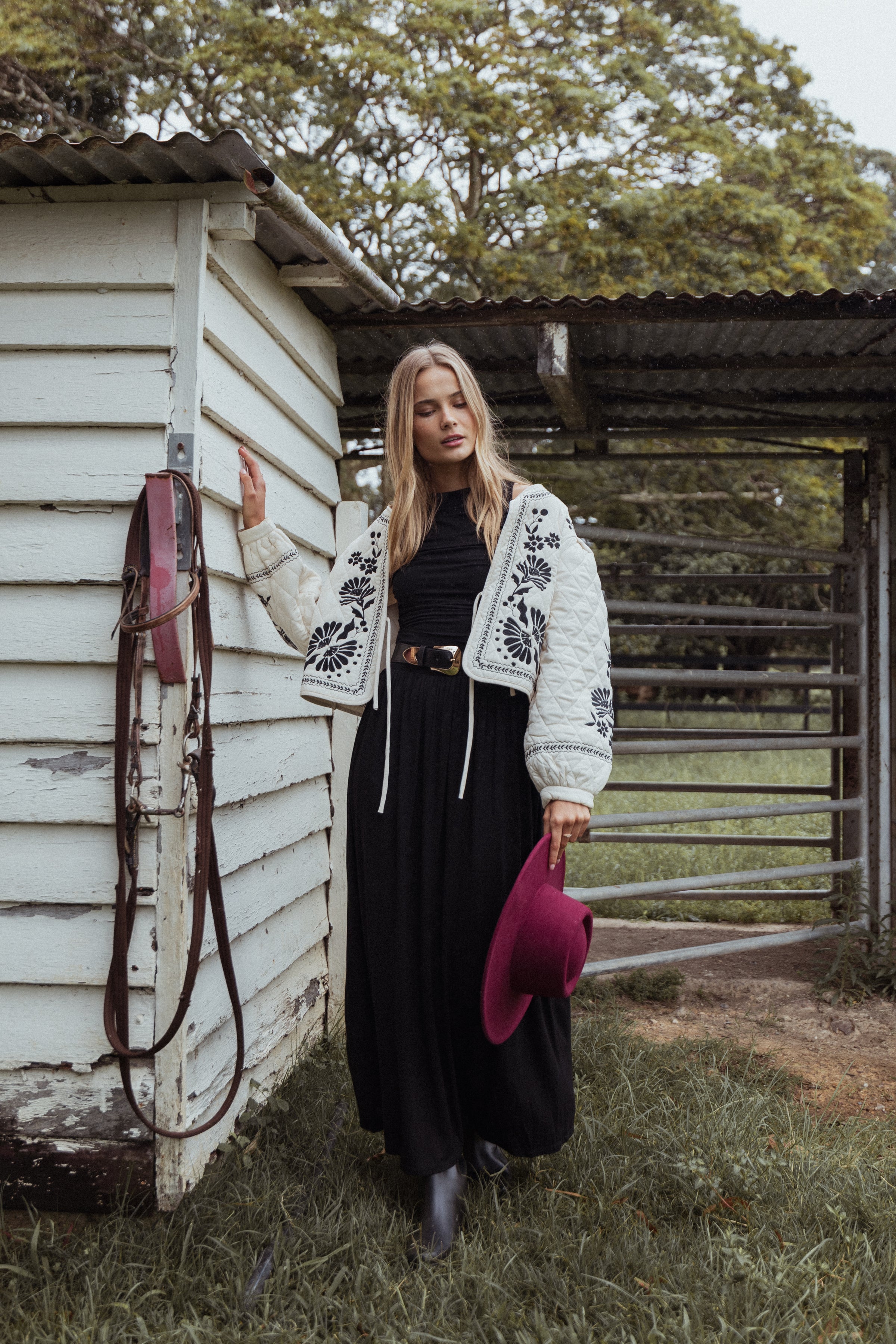 Petal and Pup USA OUTERWEAR Vako Quilted Embroidered Jacket - Light Taupe