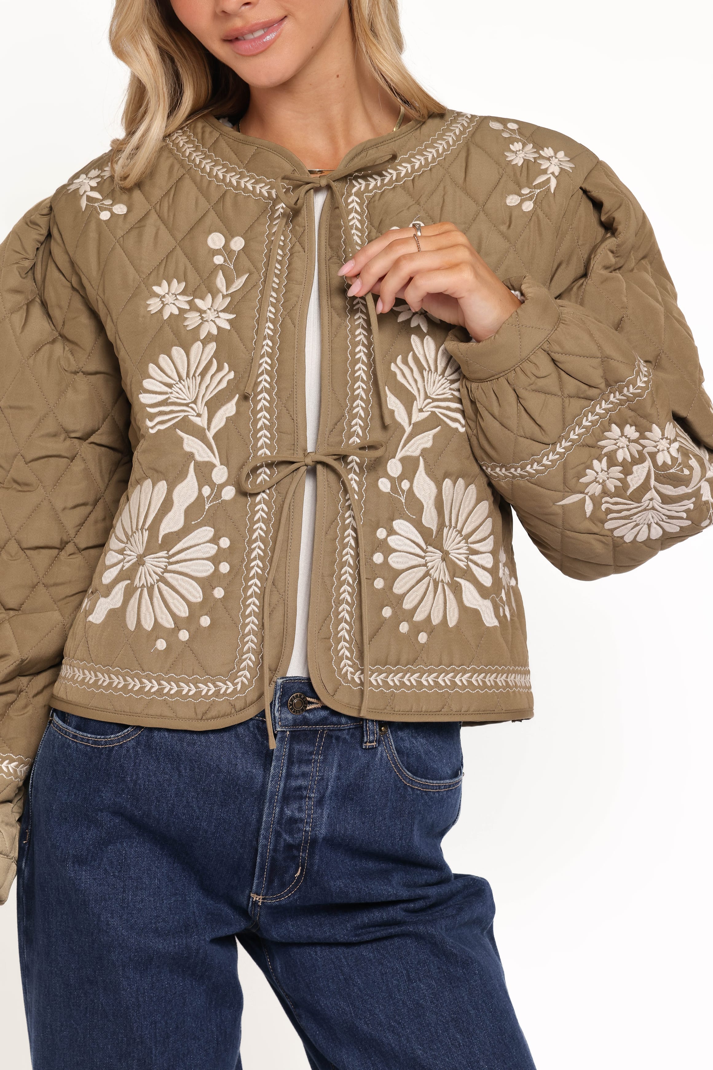 Vako Quilted Embroidered Jacket - Olive | Petal & Pup USA
