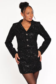 Petal and Pup USA OUTERWEAR Valentina Cropped Blazer - Black Sequin
