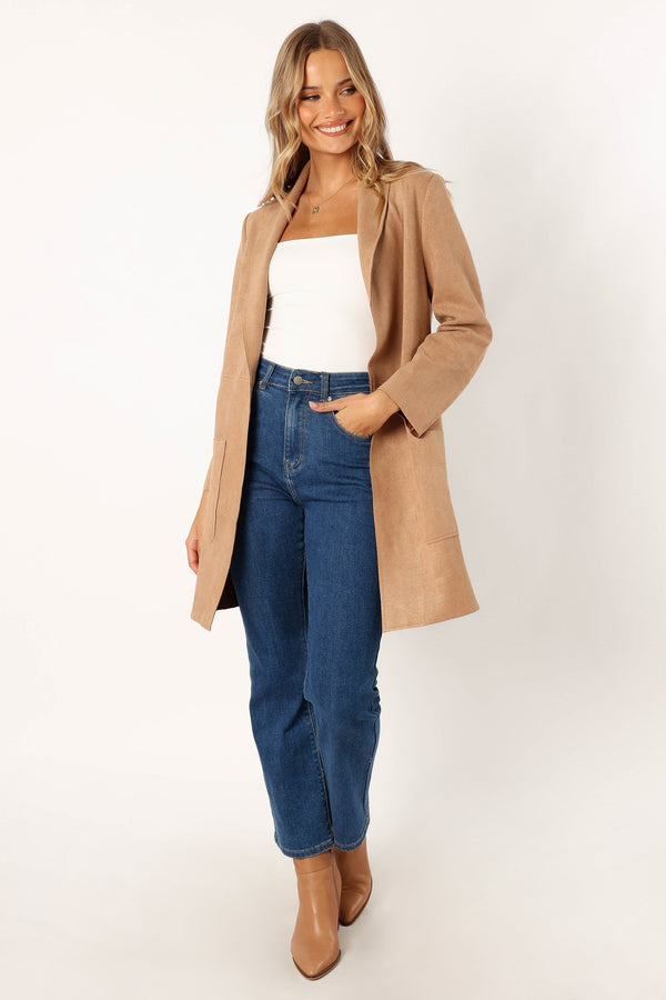 Petal and Pup USA OUTERWEAR Veda Faux Suede Long Jacket - Tan