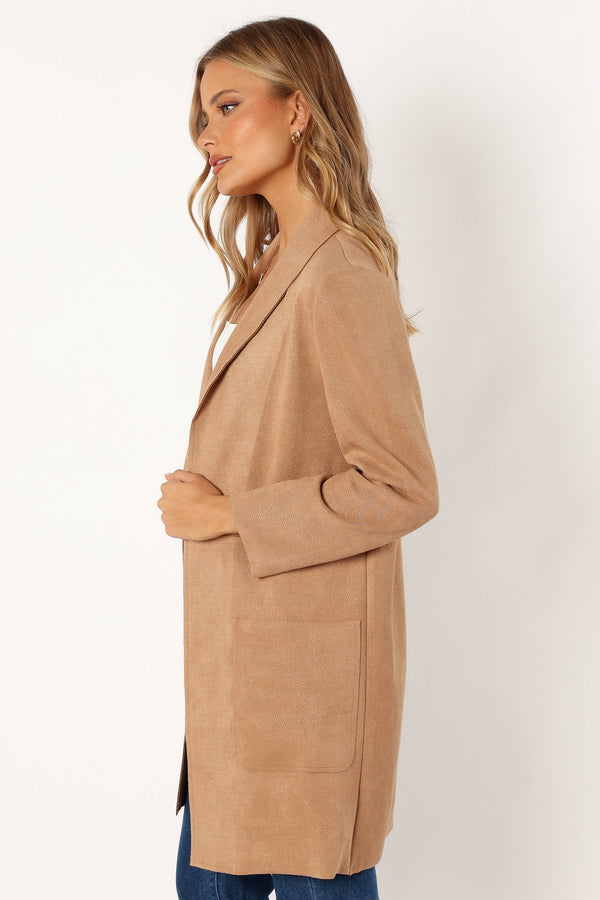 Petal and Pup USA OUTERWEAR Veda Faux Suede Long Jacket - Tan