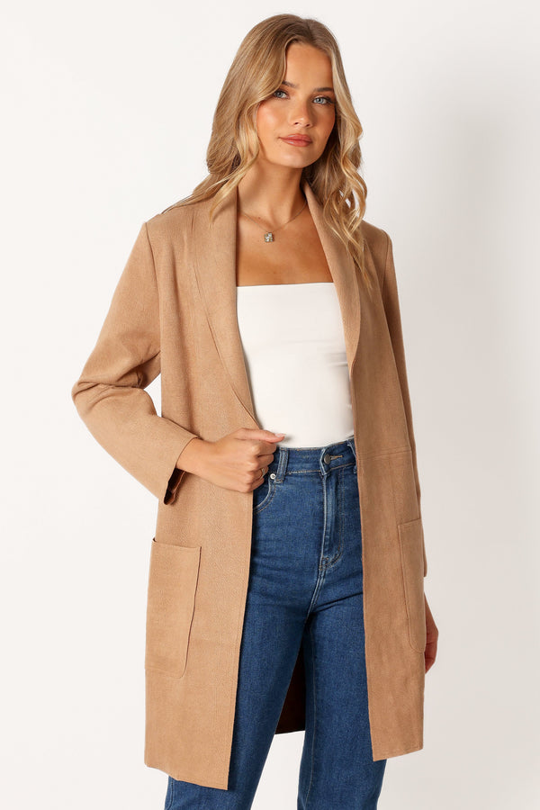 Petal and Pup USA OUTERWEAR Veda Faux Suede Long Jacket - Tan