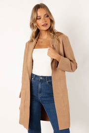 Petal and Pup USA OUTERWEAR Veda Faux Suede Long Jacket - Tan