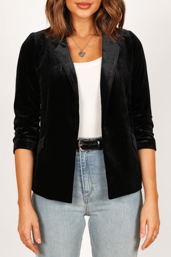 Petal and Pup USA OUTERWEAR Vera Velvet Blazer - Black