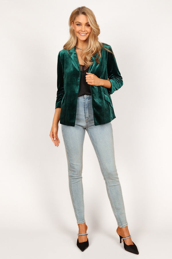 Petal and Pup USA OUTERWEAR Vera Velvet Blazer - Green