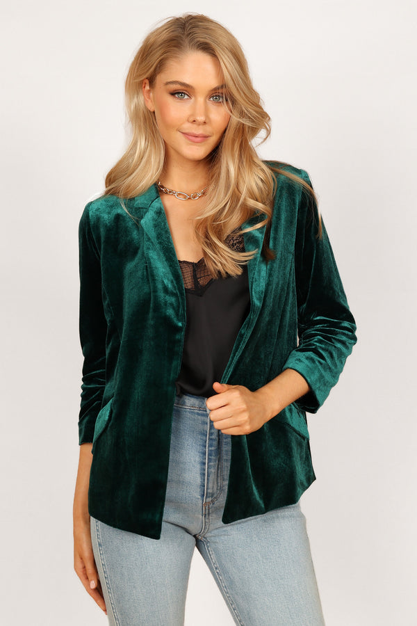 Petal and Pup USA OUTERWEAR Vera Velvet Blazer - Green