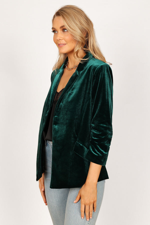 Petal and Pup USA OUTERWEAR Vera Velvet Blazer - Green