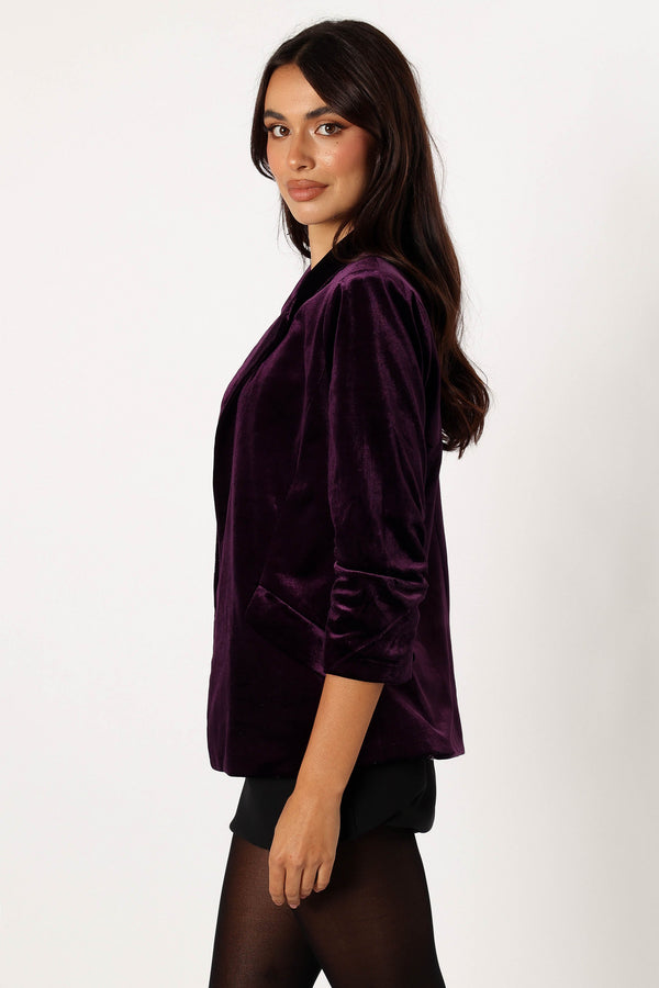 Petal and Pup USA OUTERWEAR Vera Velvet Blazer - Plum