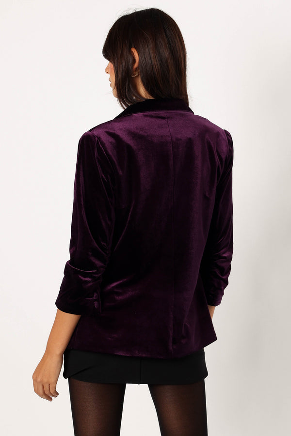 Petal and Pup USA OUTERWEAR Vera Velvet Blazer - Plum