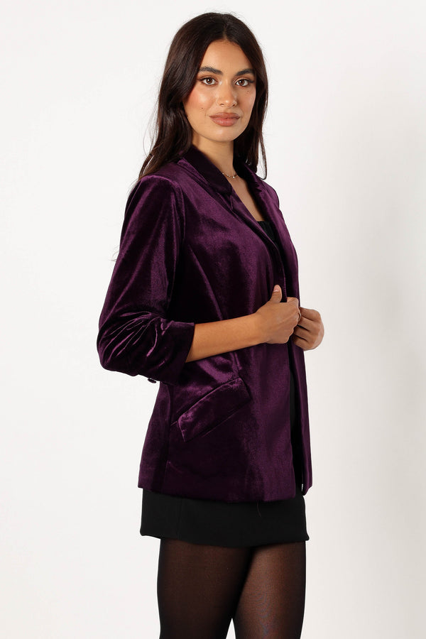 Petal and Pup USA OUTERWEAR Vera Velvet Blazer - Plum