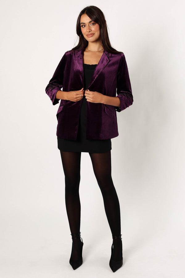 Petal and Pup USA OUTERWEAR Vera Velvet Blazer - Plum