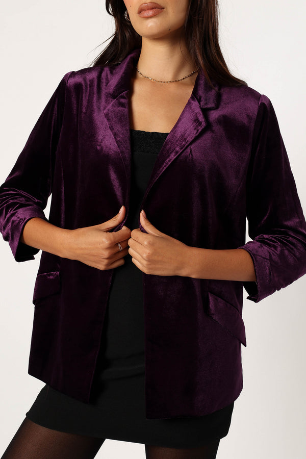 Petal and Pup USA OUTERWEAR Vera Velvet Blazer - Plum