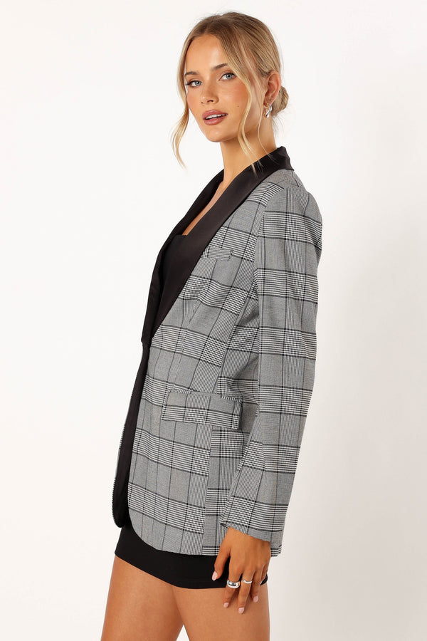 Petal and Pup USA OUTERWEAR Veronica Contrast Lapel Blazer - Grey