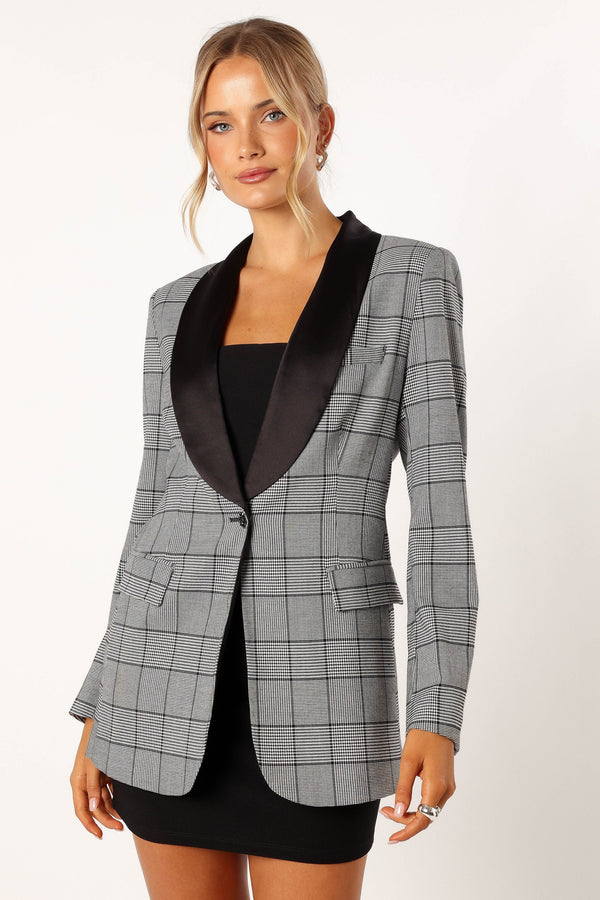 Petal and Pup USA OUTERWEAR Veronica Contrast Lapel Blazer - Grey