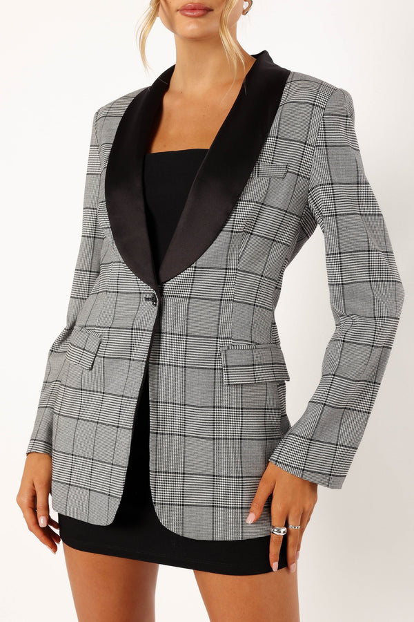 Petal and Pup USA OUTERWEAR Veronica Contrast Lapel Blazer - Grey