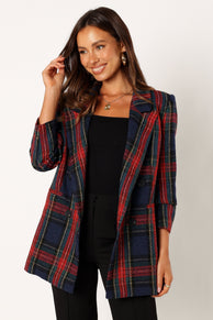 Petal and Pup USA OUTERWEAR Vivienne Plaid Blazer - Red/Navy Multi