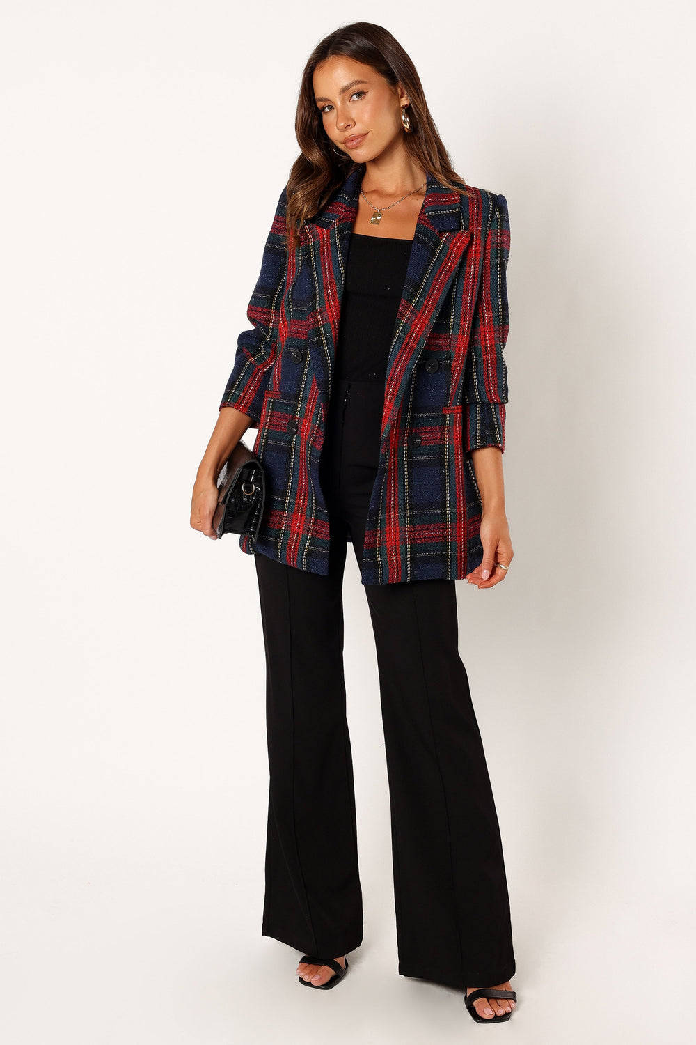 Petal and Pup USA OUTERWEAR Vivienne Plaid Blazer - Red/Navy Multi