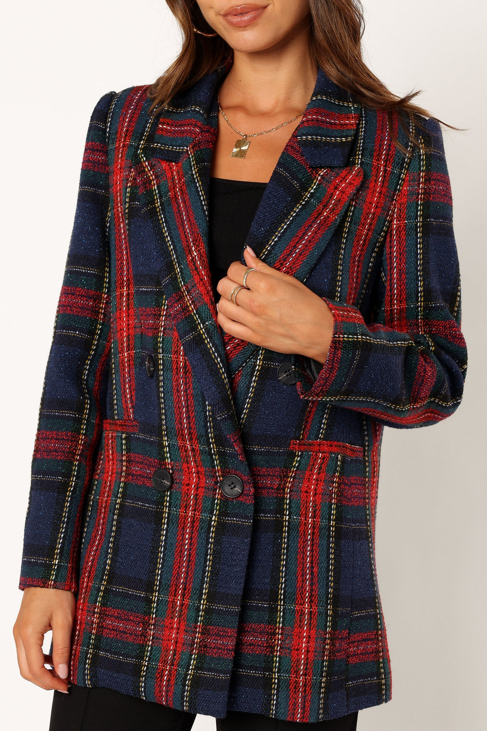 Petal and Pup USA OUTERWEAR Vivienne Plaid Blazer - Red/Navy Multi