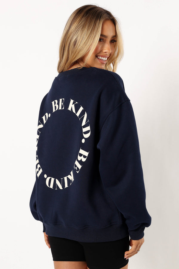 Petal and Pup USA OUTERWEAR Wrenley Be Kind Sweatshirt - Navy