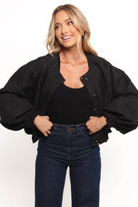 Petal and Pup USA OUTERWEAR Yuki Tonal Embroidered Flower Jacket - Black