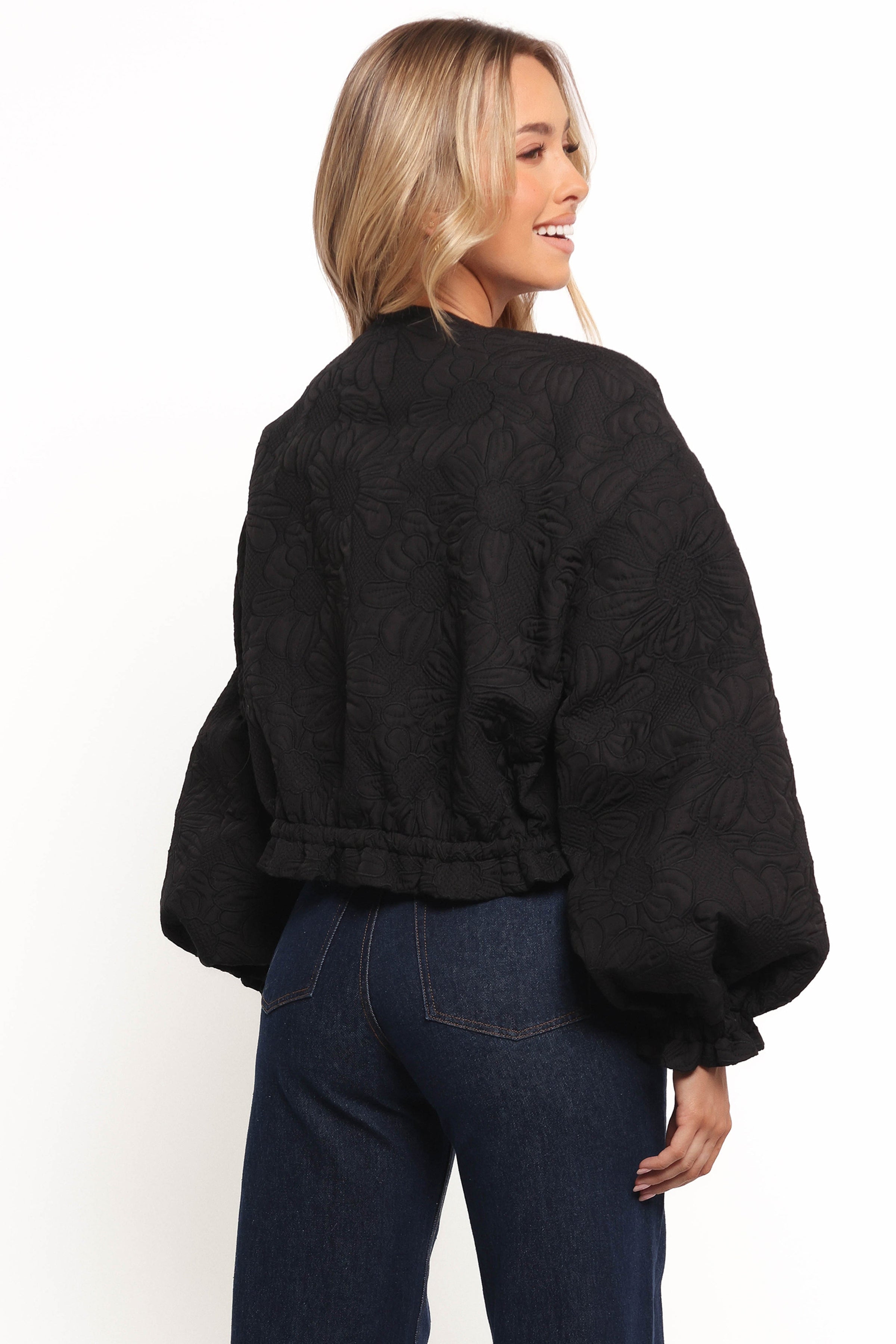 Petal and Pup USA OUTERWEAR Yuki Tonal Embroidered Flower Jacket - Black