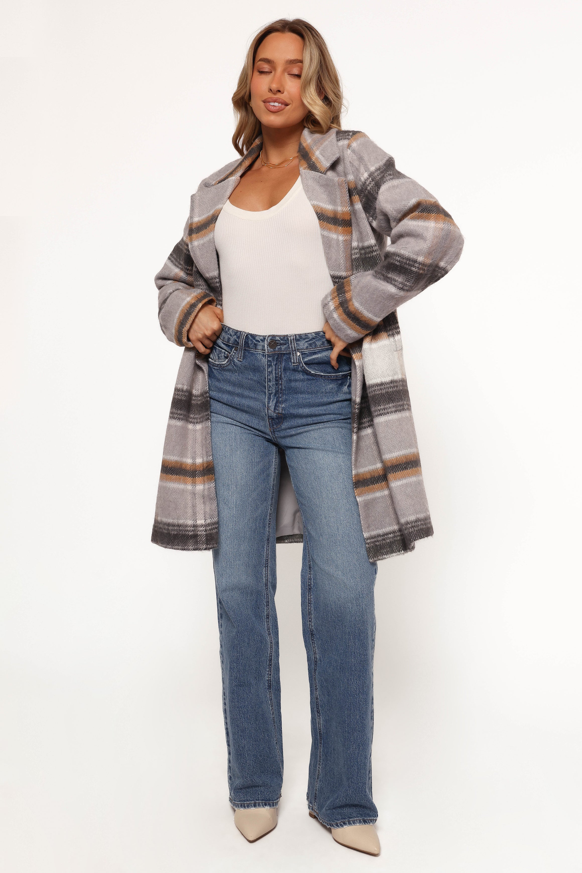 Petal and Pup USA OUTERWEAR Zella Long Coat - Grey Multi