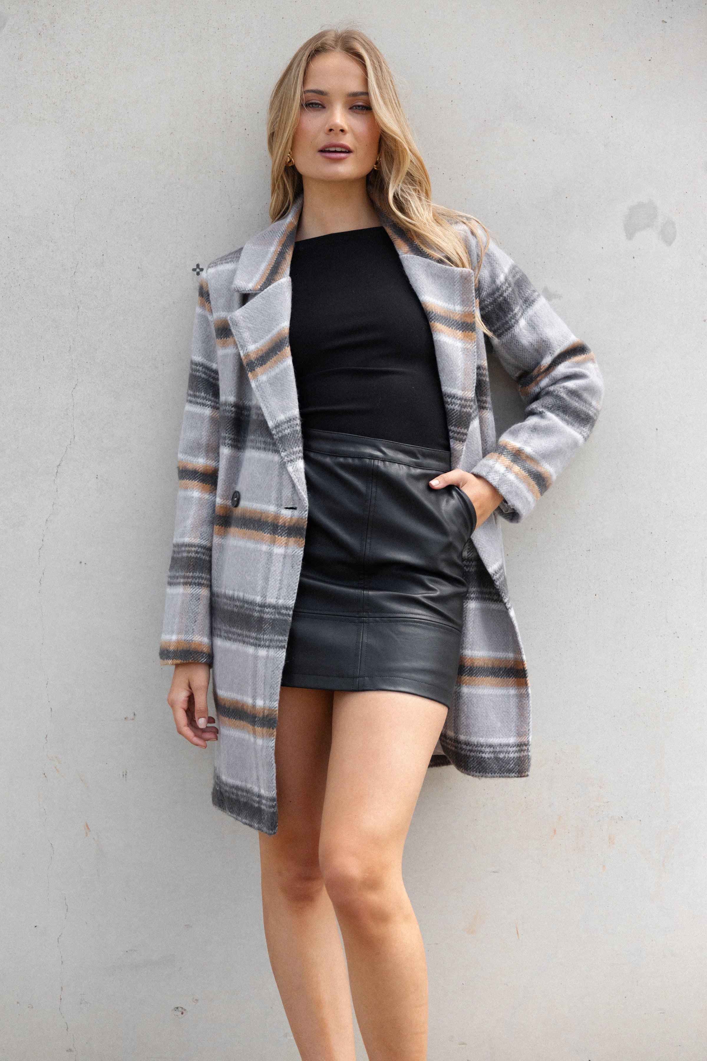 Petal and Pup USA OUTERWEAR Zella Long Coat - Grey Multi