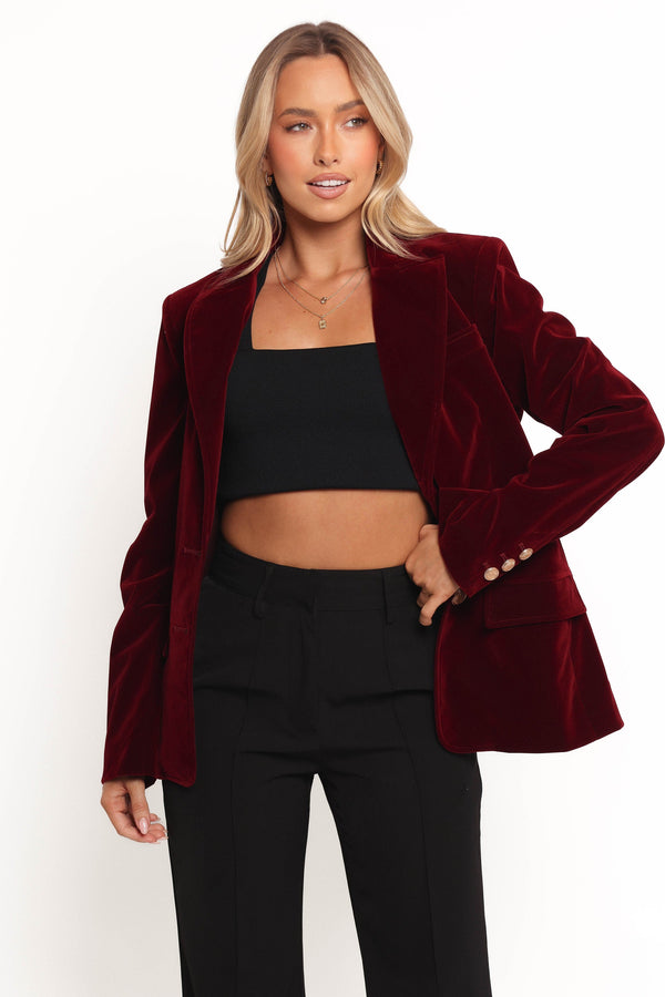 Petal and Pup USA OUTERWEAR Zpya Single Button Velvet Blazer - Berry