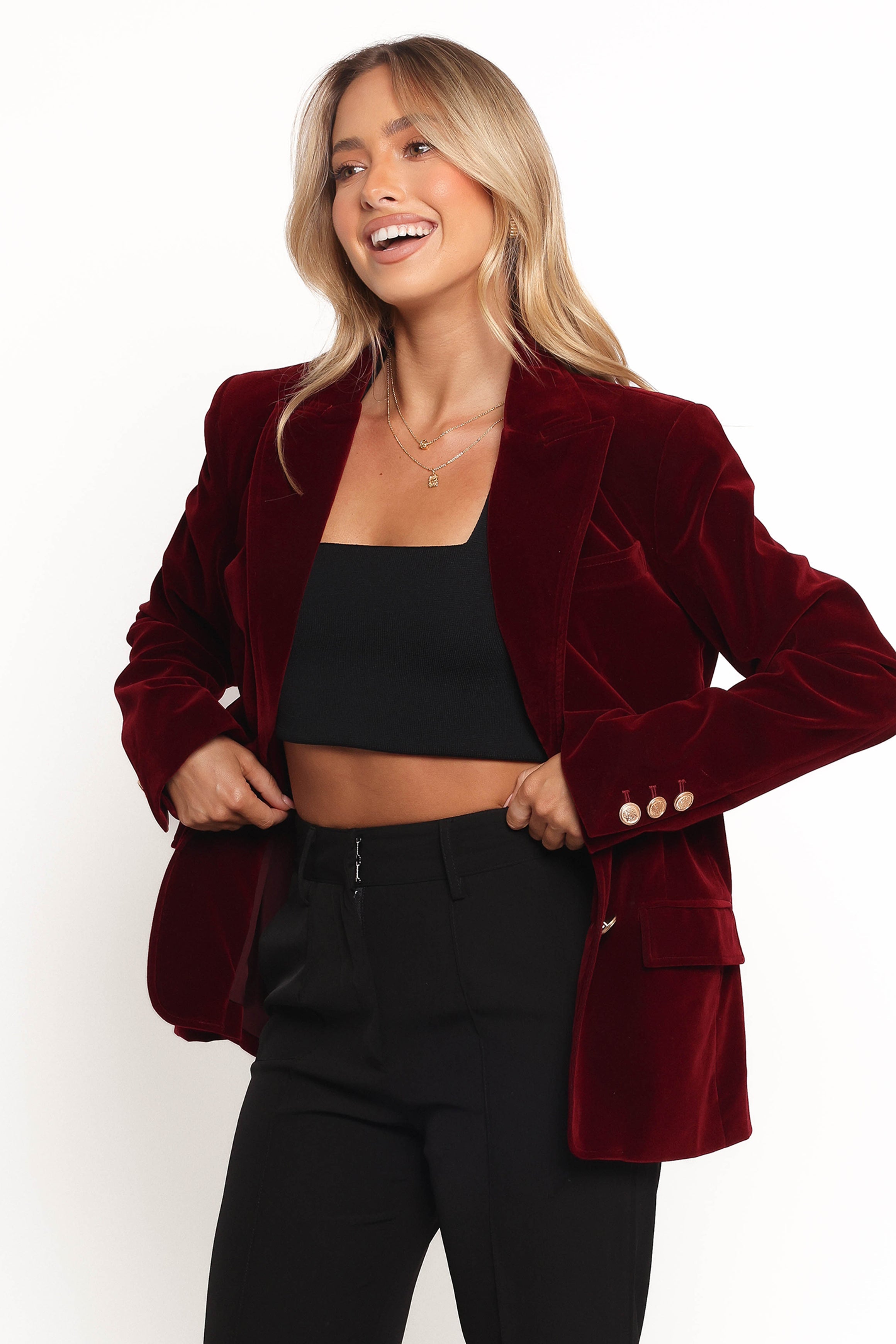 Petal and Pup USA OUTERWEAR Zpya Single Button Velvet Blazer - Berry