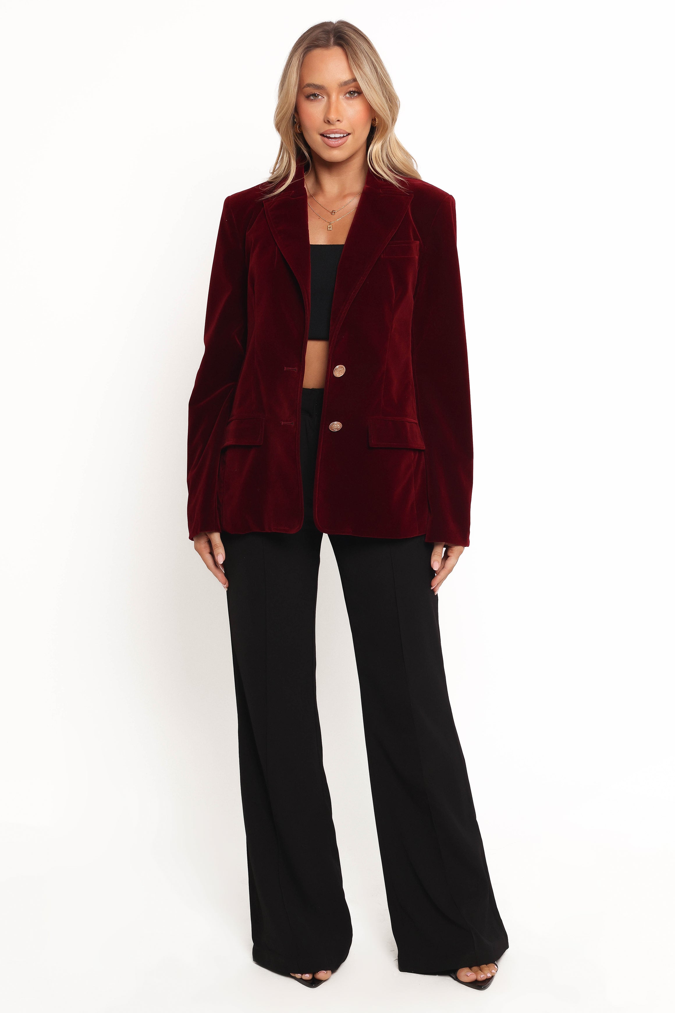 Petal and Pup USA OUTERWEAR Zpya Single Button Velvet Blazer - Berry